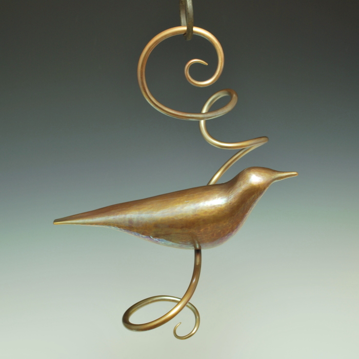 Bronze Bird, hanging sculpture by Steve Shelby