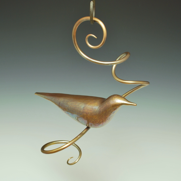Bronze Bird, hanging sculpture by Steve Shelby