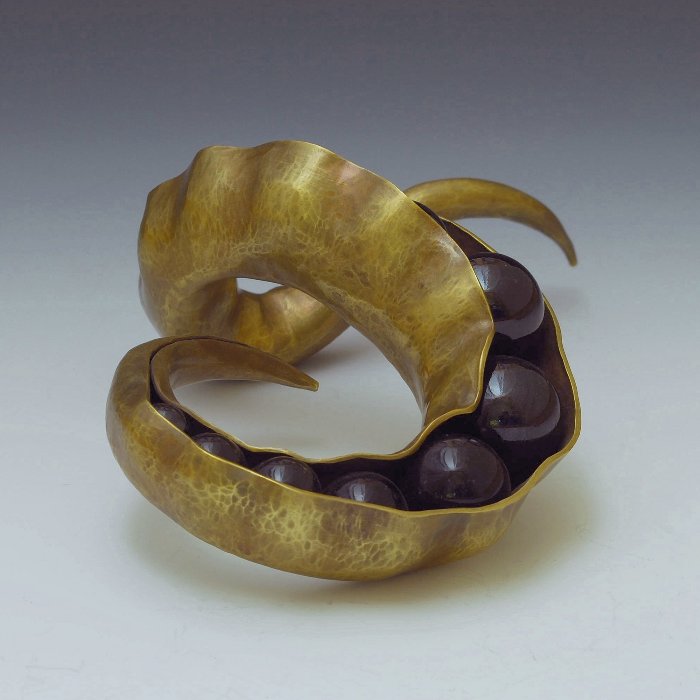 Handcrafted Brass and Glass Pod, Sculpture by Metalsmith Steve Shelby