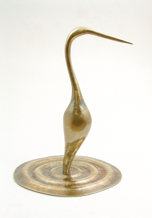 Handcrafted Brass Heron, Sculpture by Metalsmith Steve Shelby