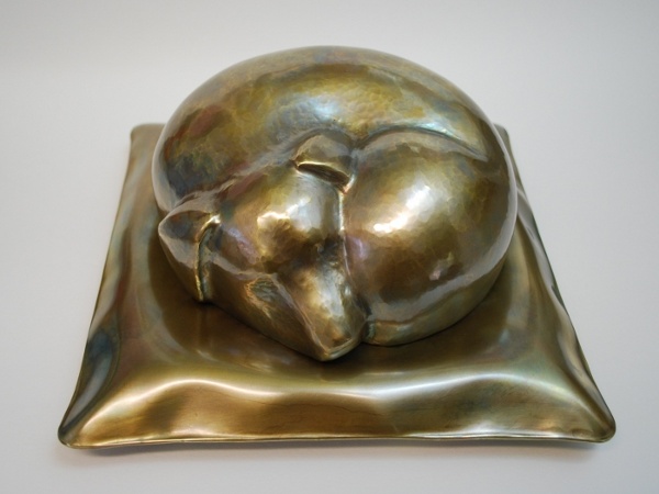 Handcrafted Brass Dog Sculpture Urn, Sculpture by Metalsmith Steve Shelby