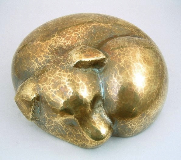 Handcrafted Brass Dog Urn, Sculpture by Metalsmith Steve Shelby